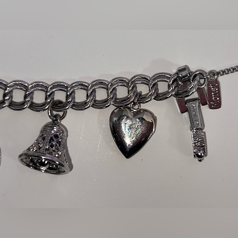 Monet Vintage Silver Charm Bracelet Mechanical Piano and Sterling Silver Charms - Picture 6 of 17